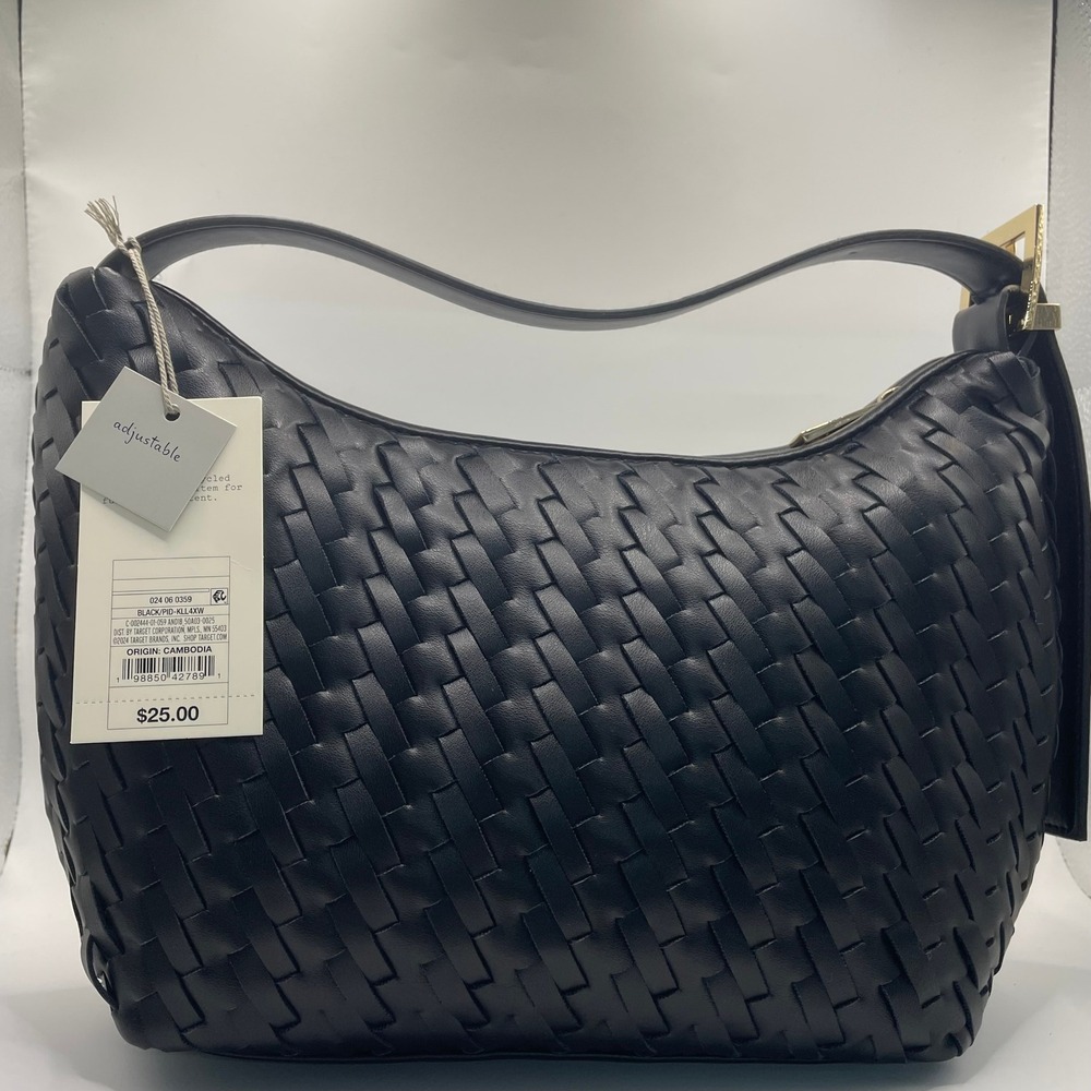 A New Day Shoulder Bag Women OS Black NEW Woven Faux Leather Adjustable Strap